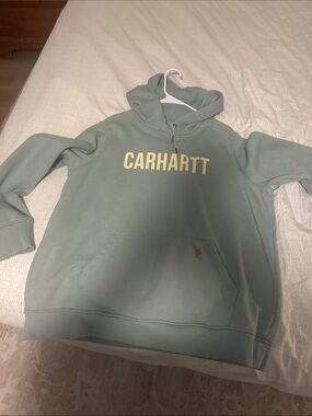 Carhartt Sage Green Hoodie with Yellow Logo